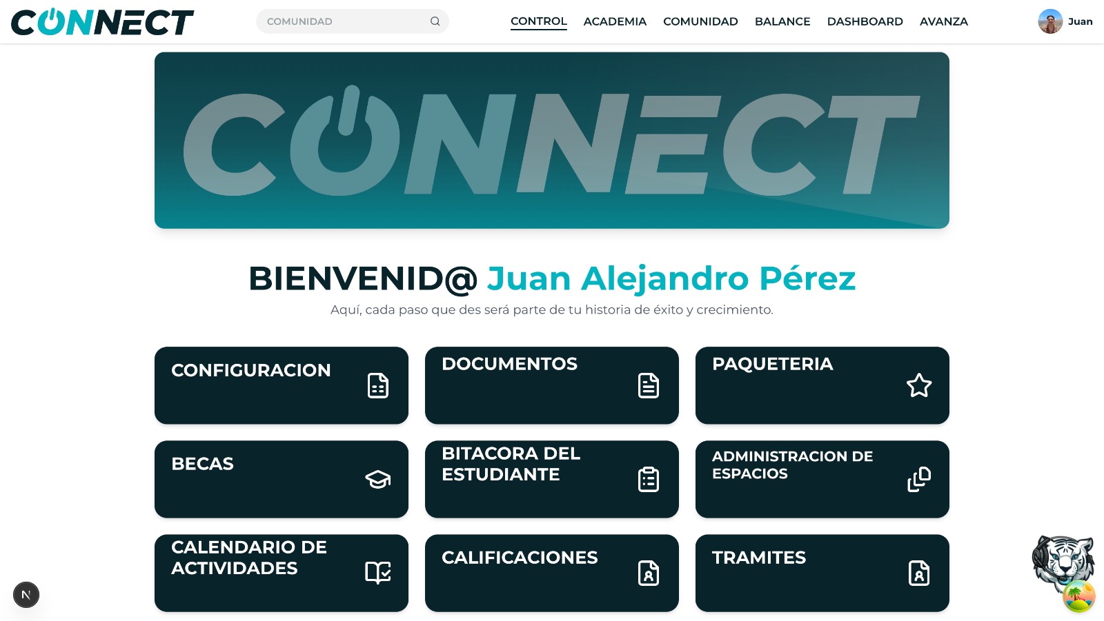 Panel administrativo de control en Connect